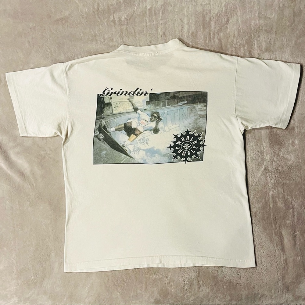 Vintage 90s World Jungle Grindin’ Skateboard White T-Shirt Size Large